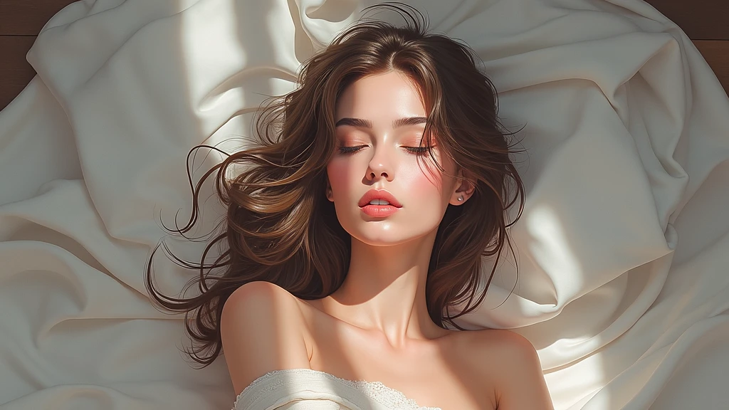 women, slim, unclothed, with a sheet, while the sunlight shines on it