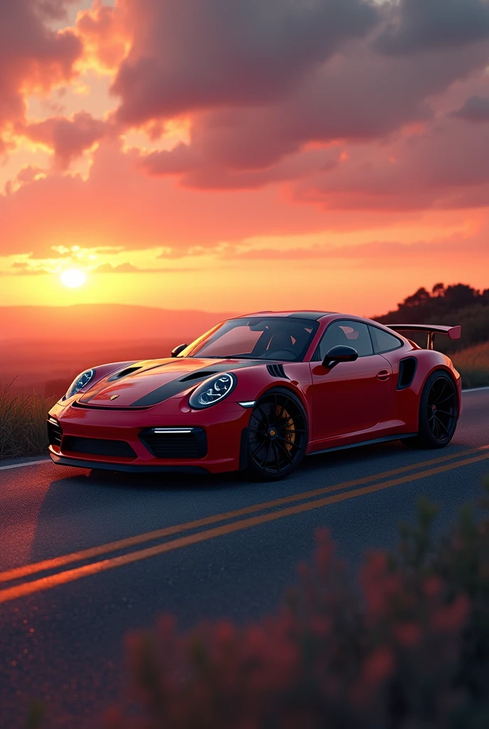porsche, sunset