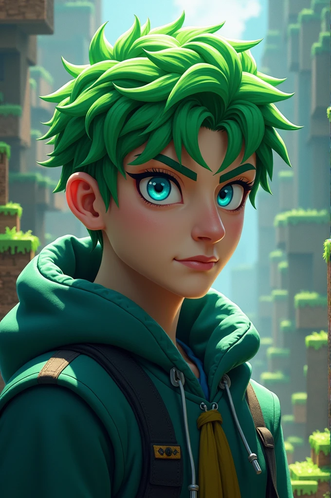 Man with green hair and blue eyes minecraft
