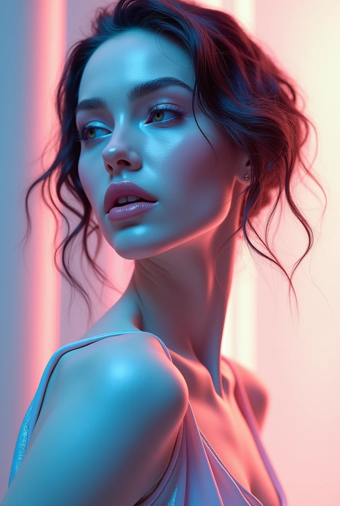 Create a logo for "Roya Glam," a modeling agency specializing in AI models. The design should seamlessly blend elements representing both human and AI models. Incorporate sleek, modern aesthetics that reflect sophistication and innovation. Consider using abstract or geometric shapes to symbolize the fusion of human beauty and advanced technology, with a color palette that exudes elegance and futuristic vibes. The logo should capture the essence of cutting-edge fashion and the seamless integration of AI in the modeling industry.