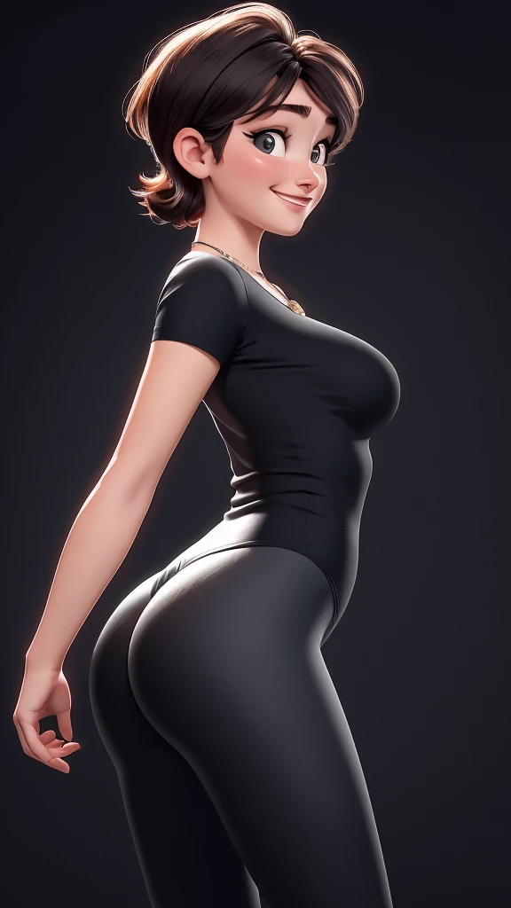 Audrey Hepburn, (best qualityer:1.4),(first Ablaze), body focus, (cute face), work of art, ultrarealistic, (((best qualityer))), ((comely Finger)), , comely body, Gorgeous character design, ,lighting perfeita, ambient light, colorfully, Ablaze_front_face_lighting, ultra high resolution, high resolution, absurderes:1.2, bokeh:1.2, Lens flare, (Vibrant_colour:1.2), (comely, medium breasts:1.2), (thick-thighs:1.1), thick,
Animated female character, 84kg, curvy body, sideways, Round face, kind smile, ((wearing very tight lycra leggings and black top)), fitted shorts, silver necklace with pendant, wrinkles, long hair, big ass view, ((view from the side))