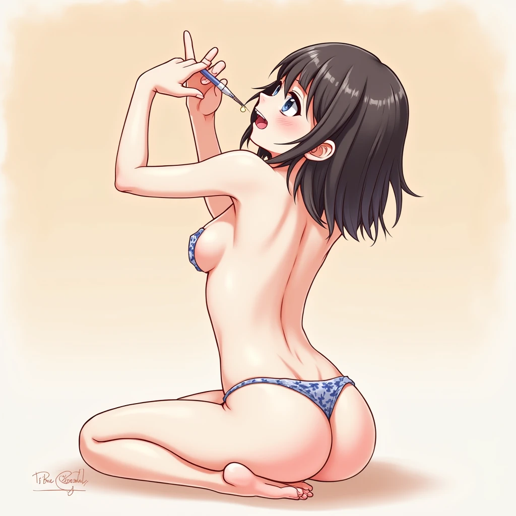 R18 illustrations、Anime-style illustration of a girl begging for a squirt from fingering, completely naked