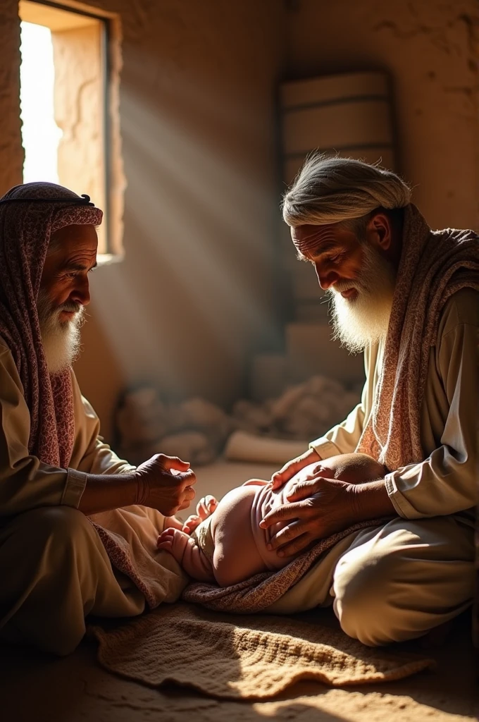 Interesting pictures of the old people of Arabia giving birth in mud houses
