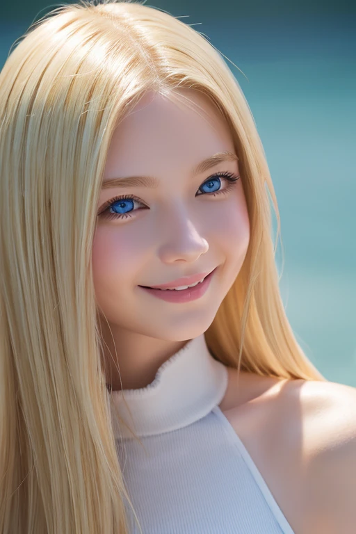 Blonde、Blue Eyes、smile、Background digital art、