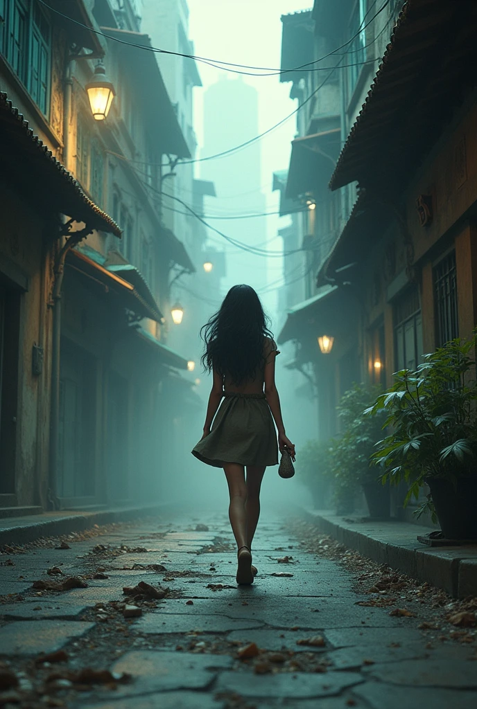 Ana decided to ignore the watchmaker and keep walking. As she walked away, the light on the road began to fade, and the landscape transformed into an unfamiliar city. Not knowing where she was, Ana decided to explore this new world.