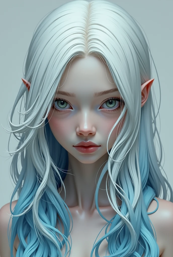 white hair with blue tips and gray eyes