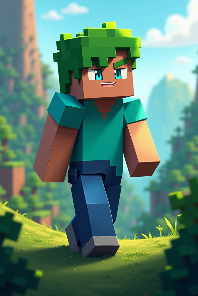 Green haired blue eyed man minecraft square