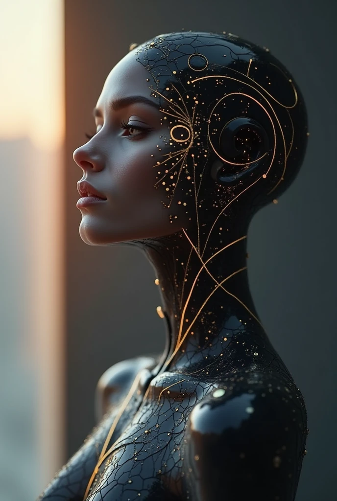 Create a logo for "Roya Glam," a modeling agency specializing in AI models. The design should seamlessly blend elements representing both human and AI models. Incorporate sleek, modern aesthetics that reflect sophistication and innovation. Consider using abstract or geometric shapes to symbolize the fusion of human beauty and advanced technology, with a color palette that exudes elegance and futuristic vibes. The logo should capture the essence of cutting-edge fashion and the seamless integration of AI in the modeling industry. Make Roya Glam name visible combined with logo




