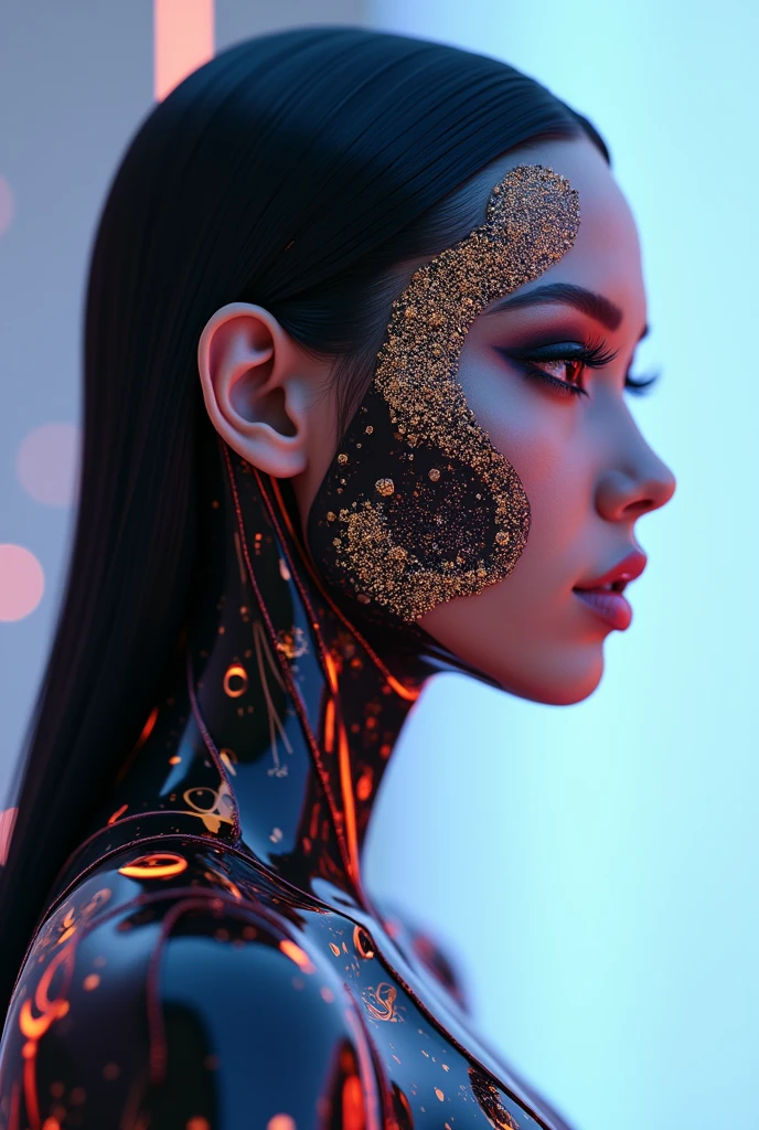 Create a logo for "Roya Glam," a modeling agency specializing in AI models. The design should seamlessly blend elements representing both human and AI models. Incorporate sleek, modern aesthetics that reflect sophistication and innovation. Consider using abstract or geometric shapes to symbolize the fusion of human beauty and advanced technology, with a color palette that exudes elegance and futuristic vibes. The logo should capture the essence of cutting-edge fashion and the seamless integration of AI in the modeling industry.




