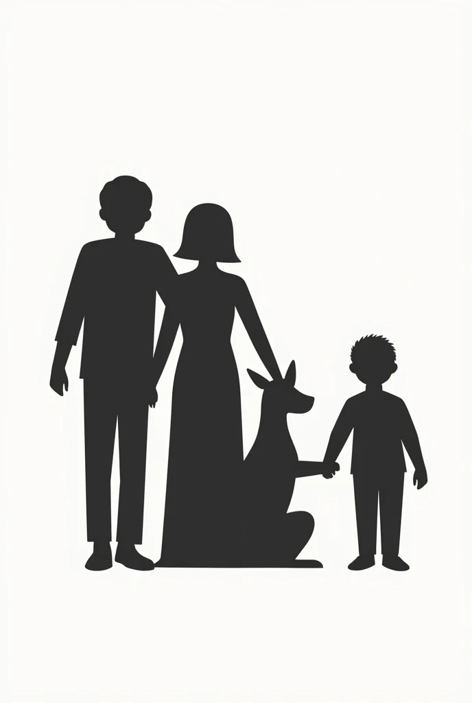 create some glyphs about a family, 4 people and includes a dog, without order, in black and white, very little detail, without much sense