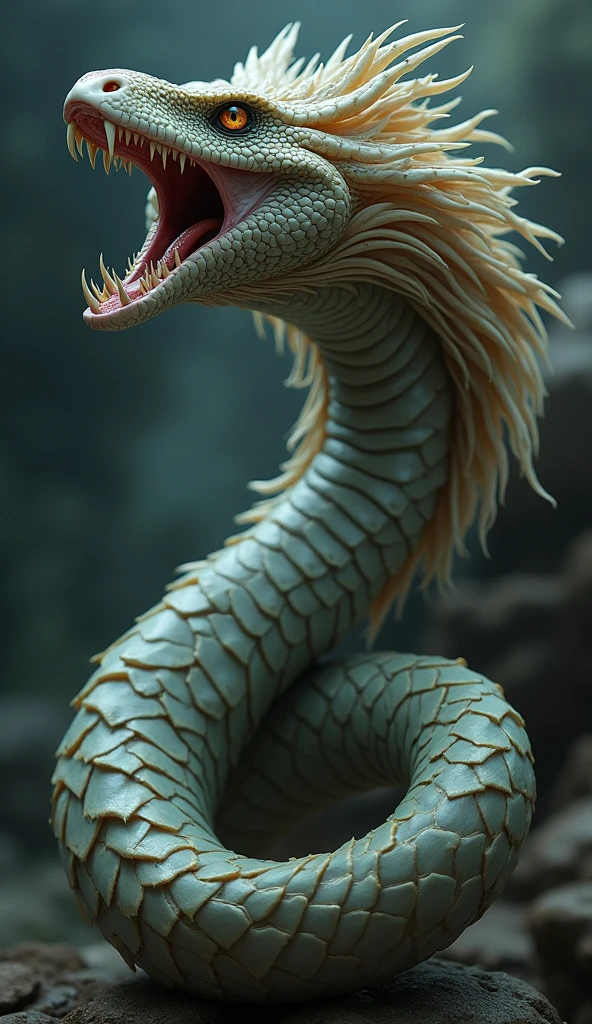 The head is a real snake, the mouth is wide, the tail is eagle-like, and the tail is snake-like.