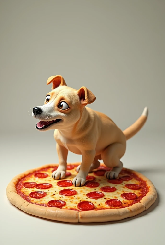 Pizza with dog pooping on it