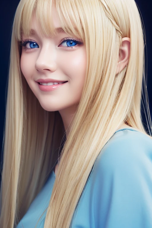 Blonde、Blue Eyes、smile、Background digital art、