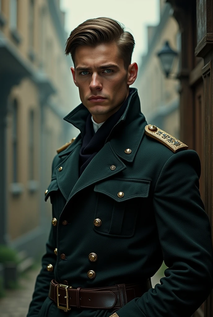 A young British man in his 30s Light green eyes Brown hair Muscular Looks like Alan Ritschon Lives in the 1800s Ex-military Mysterious with a dark past