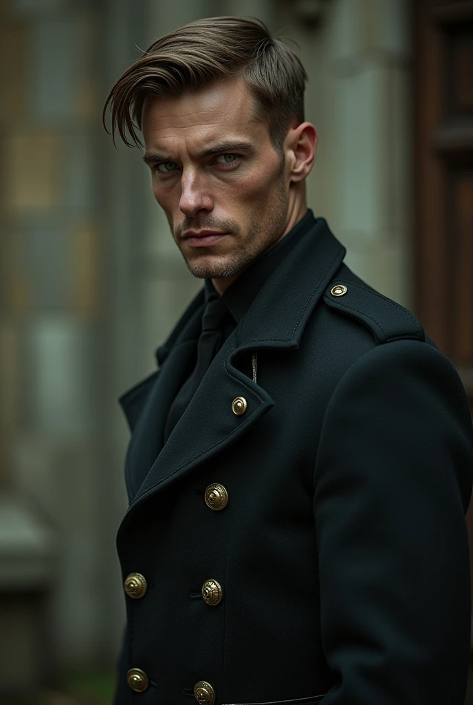 A young British man in his 30s Light green eyes Brown hair Muscular Looks like Alan Ritschon Lives in the 1800s Ex-military Mysterious with a dark past
