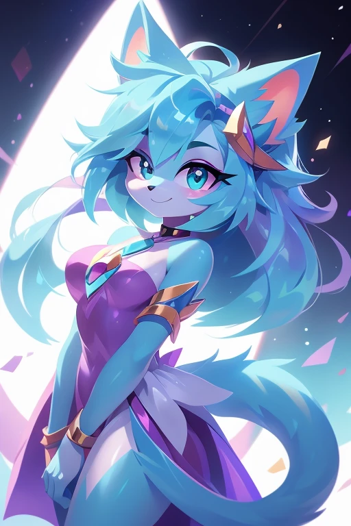 whole body,((best qualityer)), ((Masterpiece artwork)), (detailded), complete body, facing at viewer, face perfect, cabelo roxo, Star Guardian, short cyan hair, heterochromia, eyeballs roxos e cianos, eyeballs roxos brilhantes, long eyelashes, cyan blue fur, cyan blue cat ears, ssmile doce,  magic. purple and cyan hair, long eyelashes, solid circle eyeballs, fake cat ears, light ssmile, ear flush, Gradient hair, heterochromia, Gradient_eyeballs, eyeballs arregalados, students shining, purple eyeballs, cyan eyeballs, ssmile, looking straight ahead, wide plan, 8k, super detaill, precise, best qualityer, work of art, anatomically correcte, High details, high resolution.creative background .
