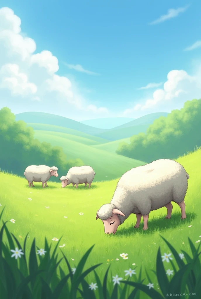 Sheep eating grass