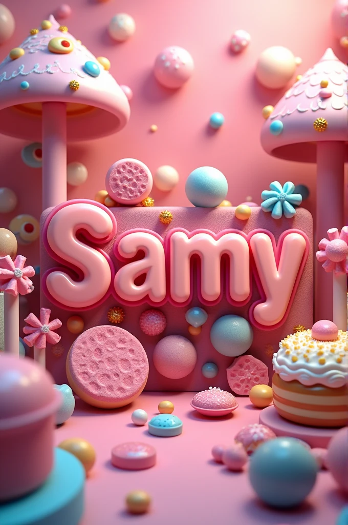 Candy and sweets backgrounds with the.name Samy in 3d