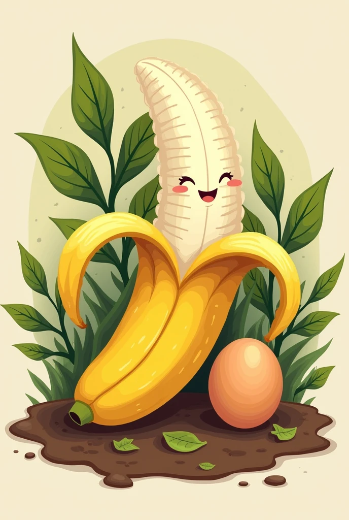 A logo for an organic fertilizer bag made from banana and egg peels that does not leak out of the bag, Just something creative about banana and egg peels