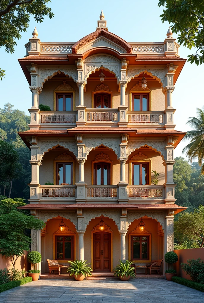 A house elevation with basement parking and a shop in ground floor 20x50 in indian style