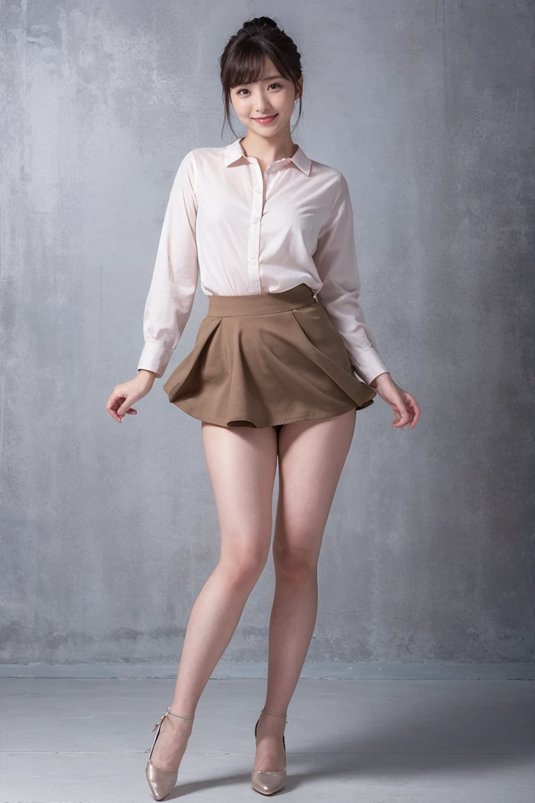 Highest quality, Realistic, High resolution, 8k　RAW Photos,1girl,alone, Photograph the whole body, Are standing、20-year-old、dance 、ジャズdance、smile、Sexy pose、Business Skirt、Spread your legs wide、High heels