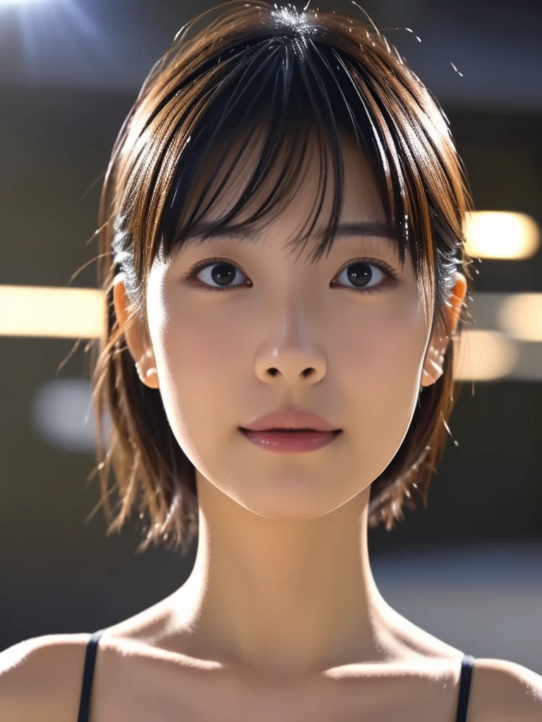 masutepiece, (Best Quality:1.4), Realistic, Dramatic lighting,Professional Writing,strong shadows,Highly detailed unified 16k wallpapers, Photorealistic ray-traced depth of field,、Rainy city night buildings ,Orange filter、((Random pose 1.3)),drenched, Dripping, Wet Face,Wet clothes, Wet Skin, Wet Hair,A young woman with a cute face like a Japanese idol,(Cleavage),((Cinema Lighting),(Natural light),(High level of artistry),(artistic),(Indistinguishable quality from the real thing),RAW Photos,Genuine,Genuine,High resolution,RAW Photos,masterpiece, beautiful