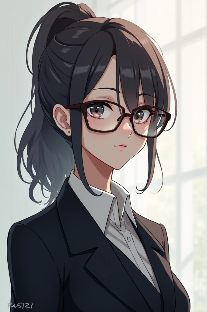 Gemera a gaster in her normal calm formal with glasses