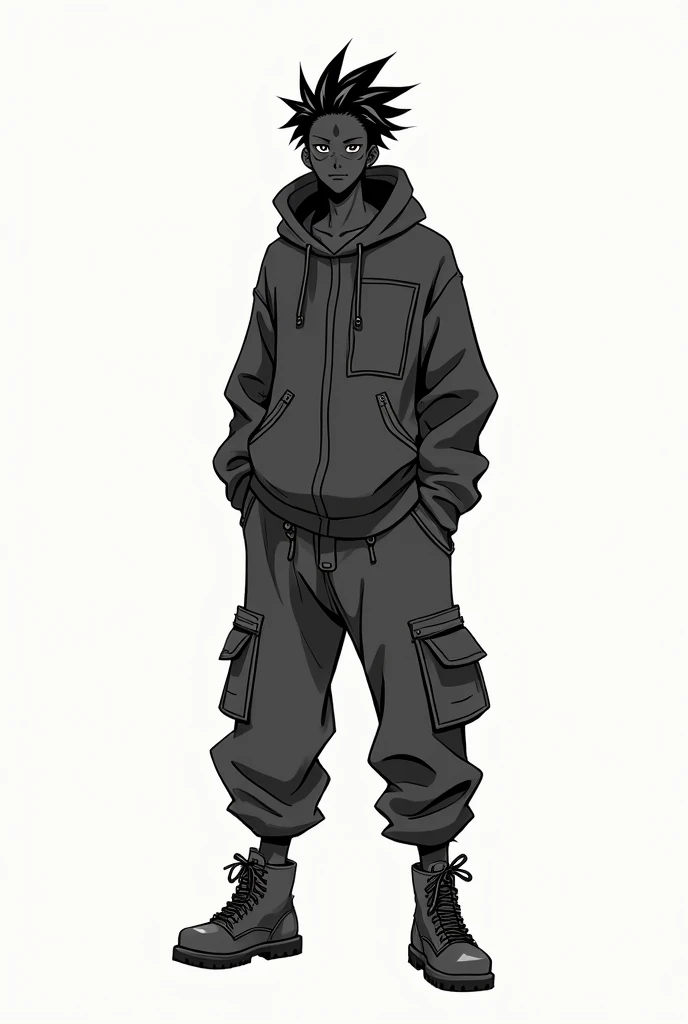 Anime character, baggy clothes stylish black skined with mask Sketch drawing