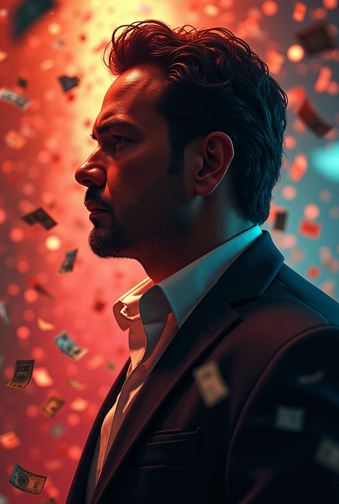 A profile picture with a background full of money with a character from La Casa de Papel 
