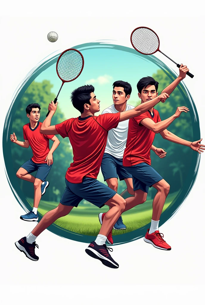 Creat a round logo  with name " Nayagaun Badmintoon players " with  racket   with men play  with. Beautiful picture   and write slog  " BUTWAL -12 NAYAGAUN "  only boys play