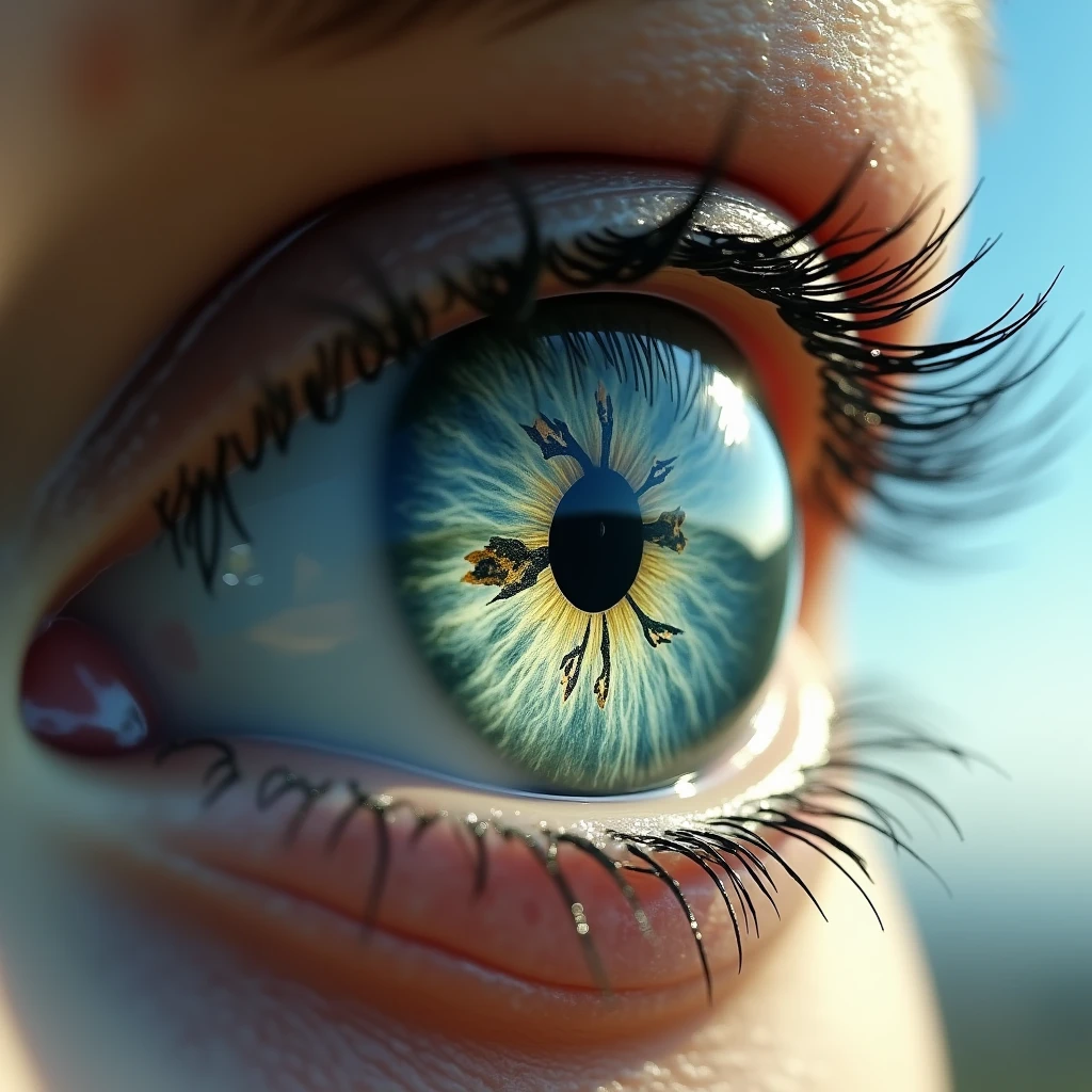 One eye looks at a flying dragon,The flying dragon flies out of the pupil of the eyeball。