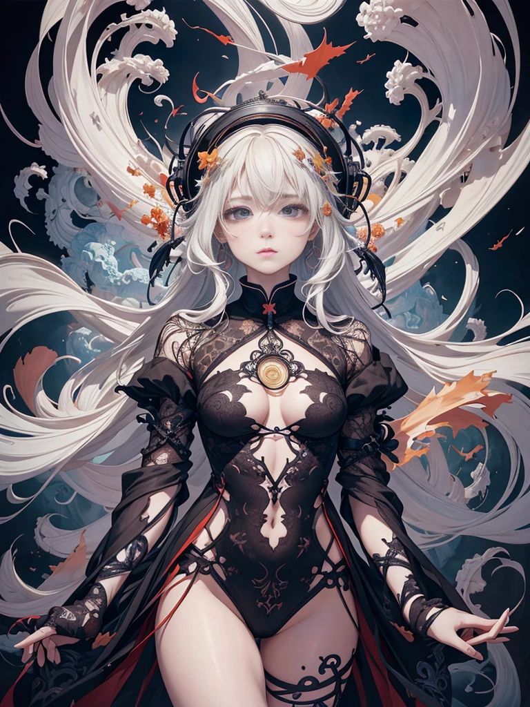 official art, unity 8k wallpaper, ultra detailed, beautiful and aesthetic, masterpiece, best quality, (zentangle, mandala, tangle, entangle), (fractal art:1.3) , 1girl, extremely detailed, dynamic angle, cowboyshot, the most beautiful form of chaos, elegant, a brutalist designed, vivid colours, romanticism, by james jean, roby dwi antono, ross tran, francis bacon, michal mraz, adrian ghenie, petra cortright, gerhard richter, takato yamamoto, ashley wood, atmospheric, ecstasy of musical notes, streaming musical notes visible