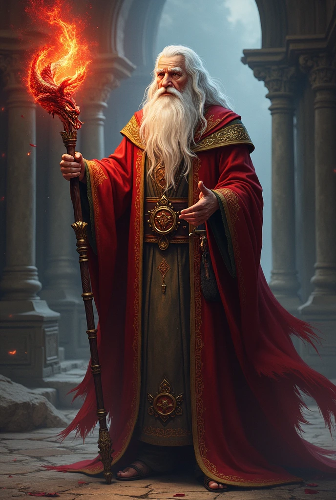 mentor:name: Eldric ThornwoodDescription: Eldric is a wise old man with a long white beard and an imposing presence.. He carries a Red Dragon staff, that emits a warm and powerful aura. Eldric has vast knowledge of magic and ancient traditions and acts as a mentor to the hero..