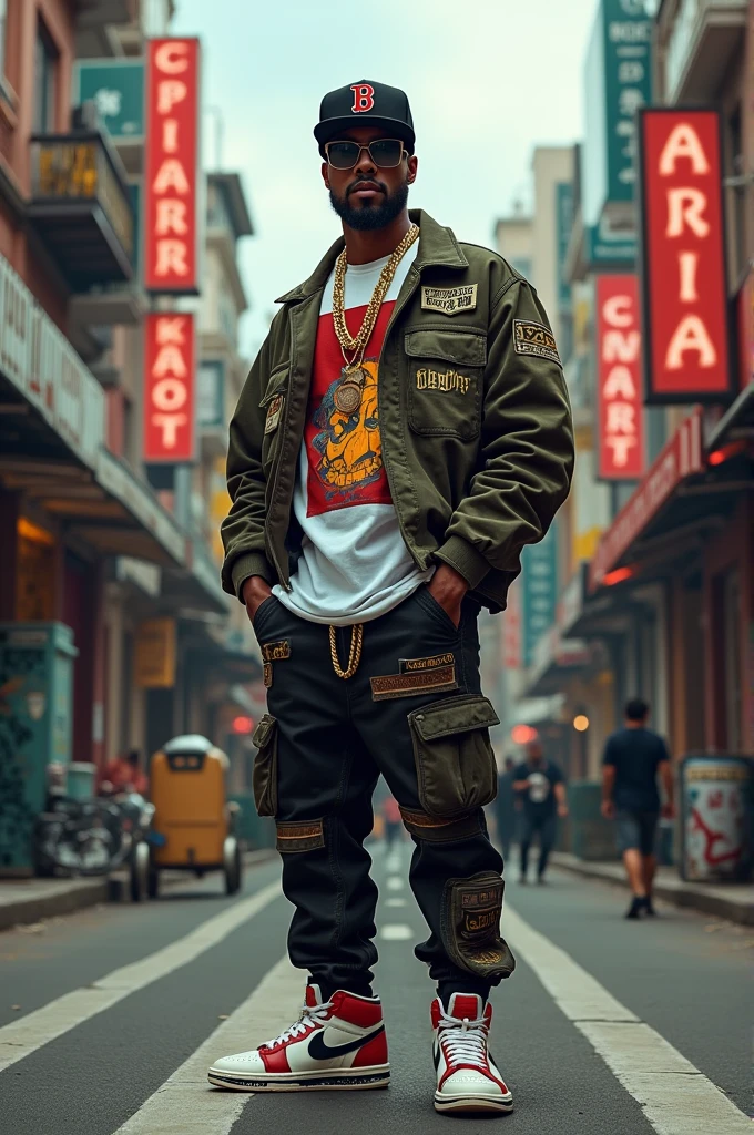 Images of a king in a streetwear outfit