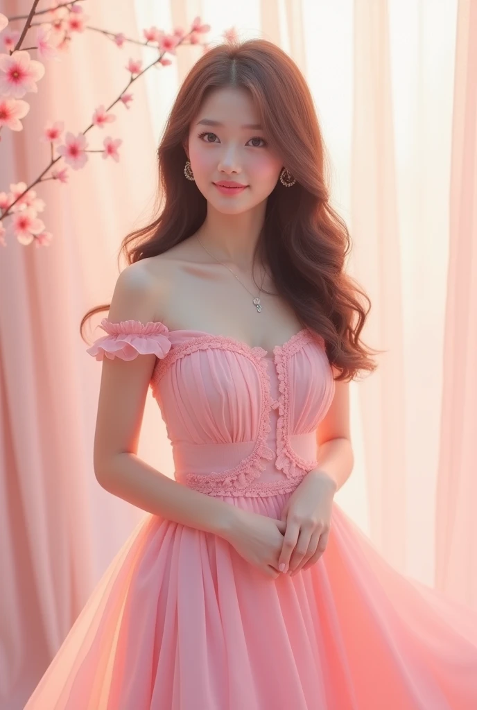 Female K-Pop idol in a pastel pink dress