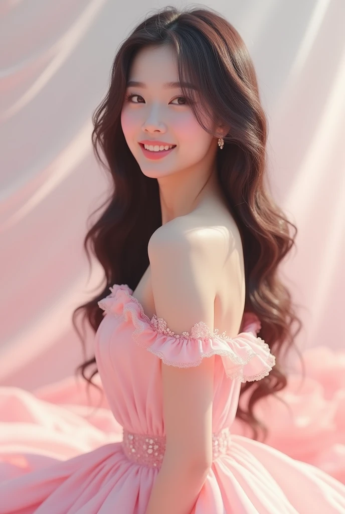 Female K-Pop idol in a pastel pink dress