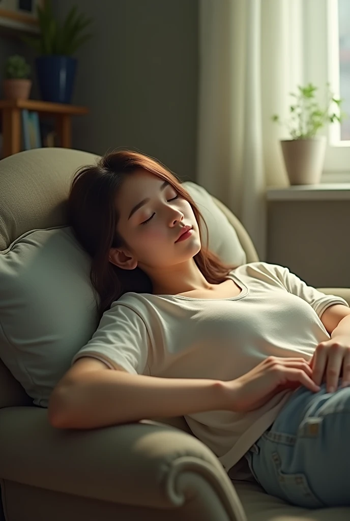 Female sleeping on chair