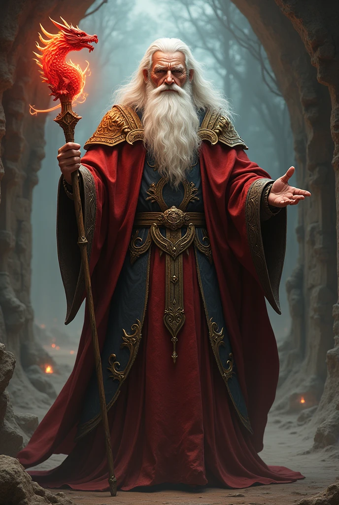 mentor:name: Eldric ThornwoodDescription: Eldric is a wise old man with a long white beard and an imposing presence.. He carries a Red Dragon staff, that emits a warm and powerful aura. Eldric has vast knowledge of magic and ancient traditions and acts as a mentor to the hero..