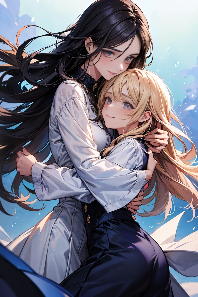 (ultra detalhado, absolutamente resolução, melhor qualidade:1.3), 2.5D, bela moça, fleeting e sad expression, cabelo liso castanho claro bagunçado em camadas, testa, (attractive e seductive) e (amorous e lewd) Face, inventar, vestindo um vestido preto de estilingue, proporções glamourosas, fundo escuro e opaco, delicate e dynamic effects, efeitos de filtro nebulosos, efeitos de iluminação iridescente, artístico, Hiper, arte digital gráfica em CG, BREAK olhos escuros, man and woman, couple, love, mature, a cat woman, she has freckles, she has dark brown eyes and an upturned nose, she is happy and smiling, she has long wavy hair, black hair, she is wearing aviator sunglasses with clear lenses in a soft watercolor style. The girl's clothes must be pink, purple, and blue in celebration of the bisexual, with stains of ink and watercolor mixing and filling the scene. he has blonde hair, he is handsome, he is slim. There should be a subtle, nuanced change in colors using the impasto technique with gouache paint. There should be a light rain in the watercolor painting with a little watercolor paper texture and a pastel background.