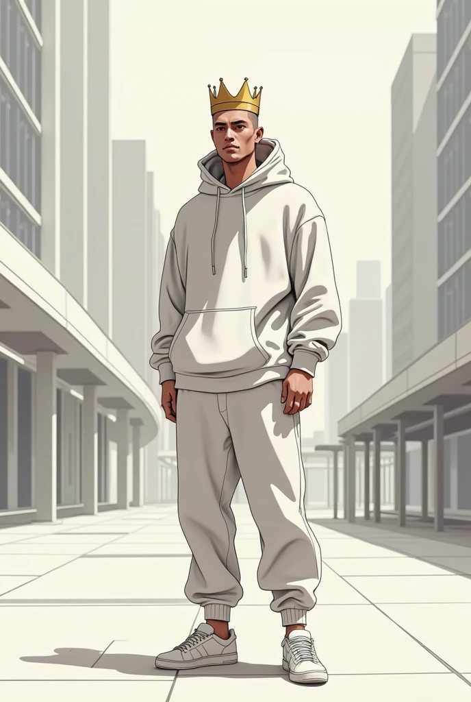 Images of a minimalist king in a streetwear outfit