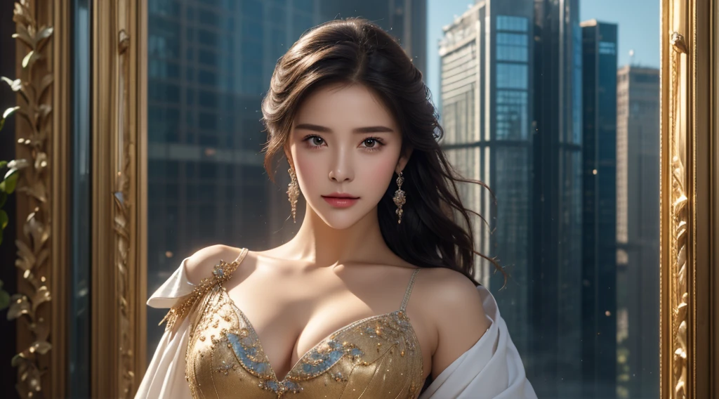 masterpiece,Top quality,best quality,Official Art,Beauty and aesthetics:1.2),(masterpiece:1.3), (8K, Realistically, RAW photos, best quality: 1.4), Pretty Face, (Realistic face),Ultra-high resolution, Ultra-realistic photos, Very detailed, Golden Ratio, (Full of energy:1.3),(saturation:1.3),Unreal Engine, (High Detail: 1.9),(Miss:1.4),(Large Breasts),individual,Dragon Horn,Batwing,Destroyed city in the background,Mid-range lens,dramatic,(middle Ages:1.8)