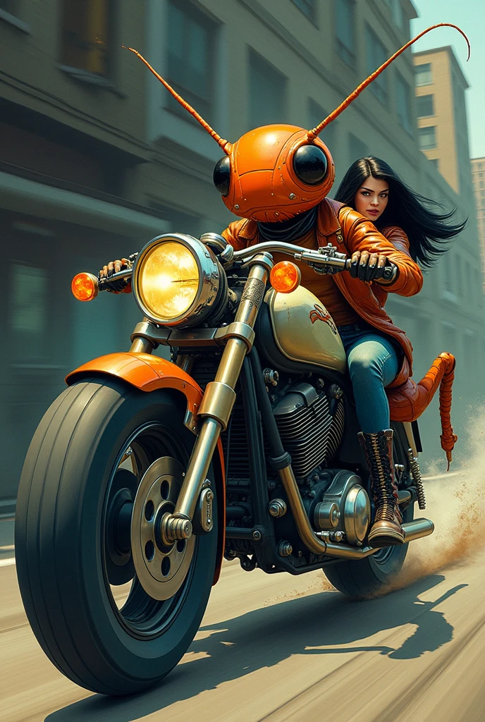 Cockroach riding a motorcycle,drawing,Women riding pillion