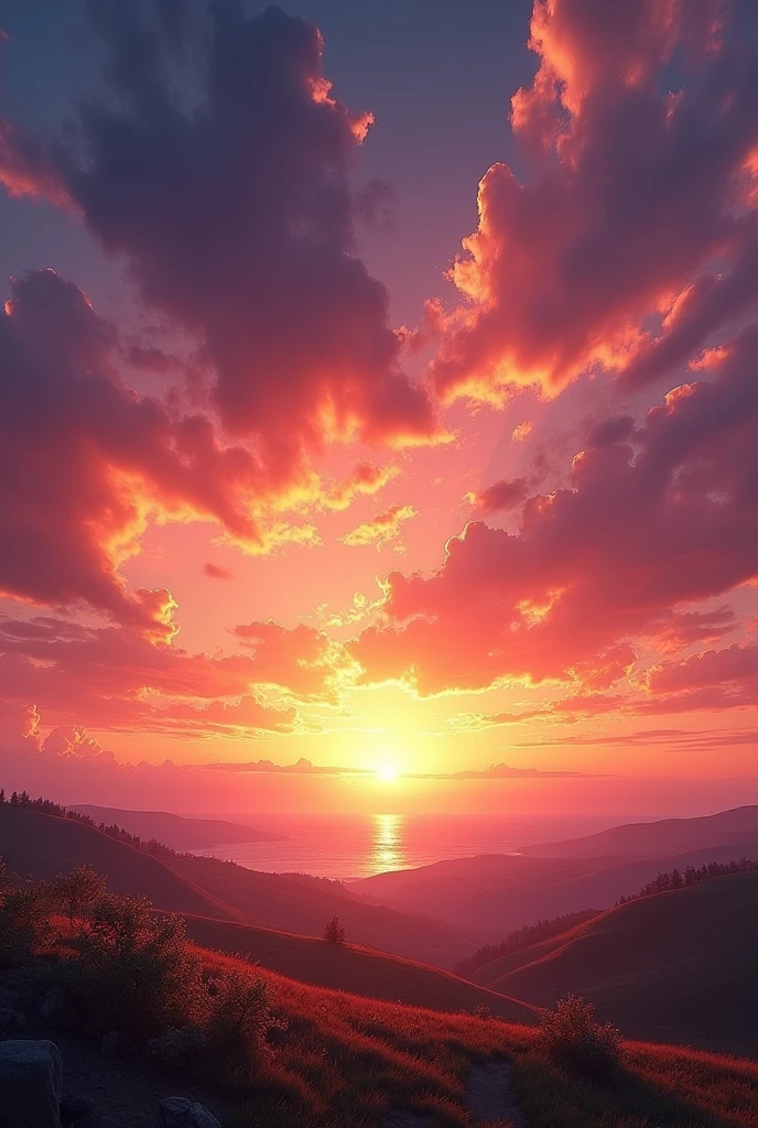 Create a realistic sunrise with vivid colors 