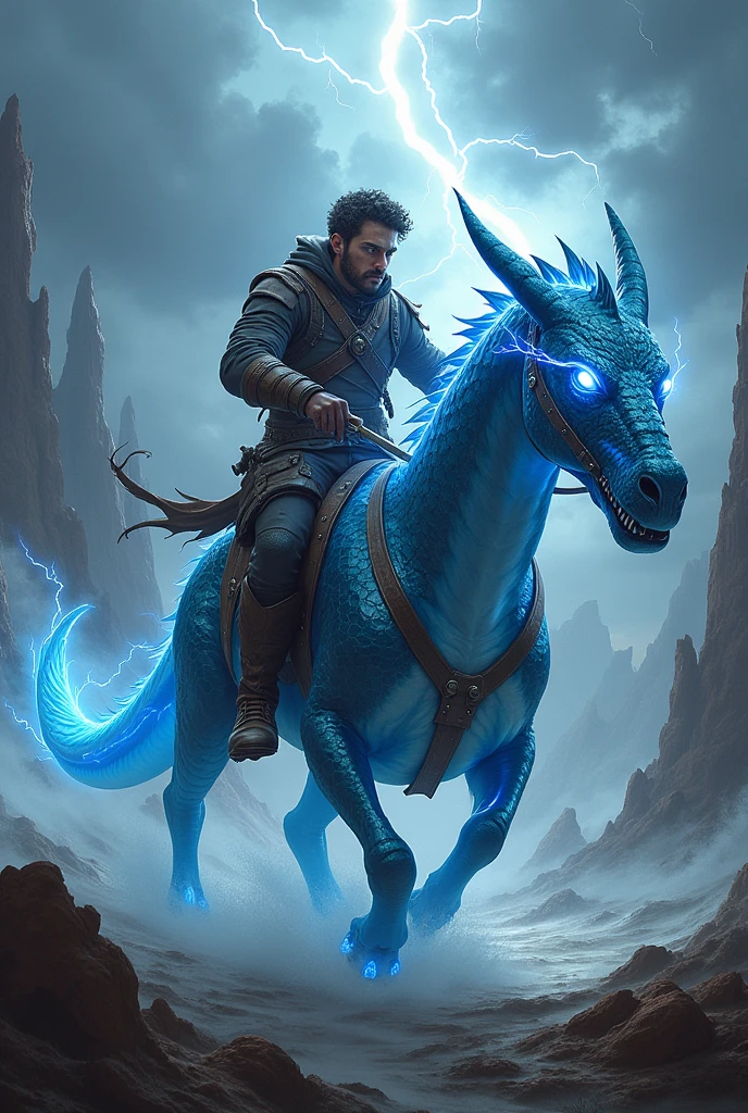 A man named Lopez sitting on a lightning dragon