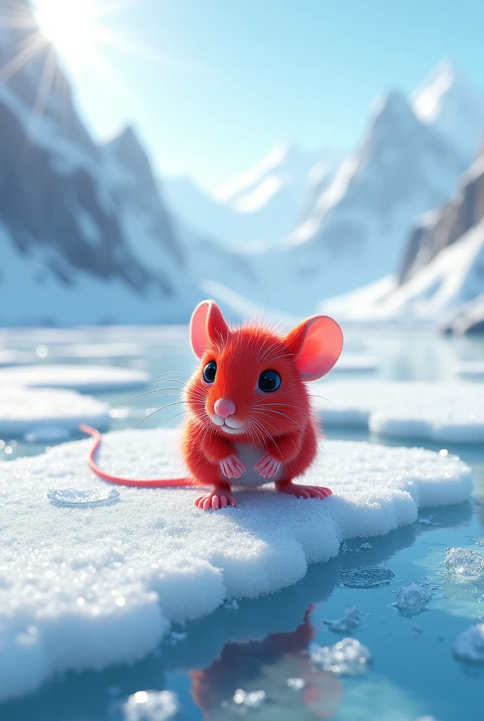A red mouse on the ice