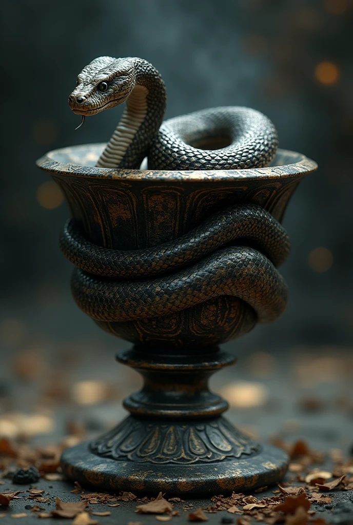Snake coiled in a horn cup