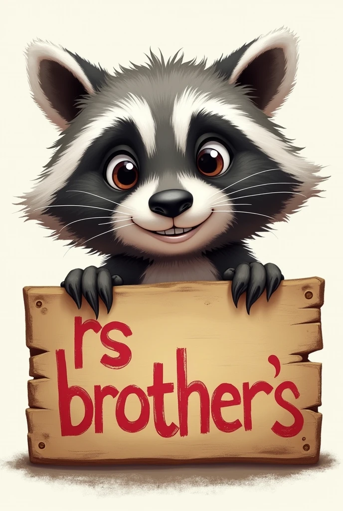 Can you create a raccoon face for me with an animated sign in front that says "RS Brother's" 