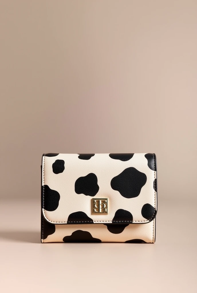 Women's small button wallet in light skin color with black cow spots