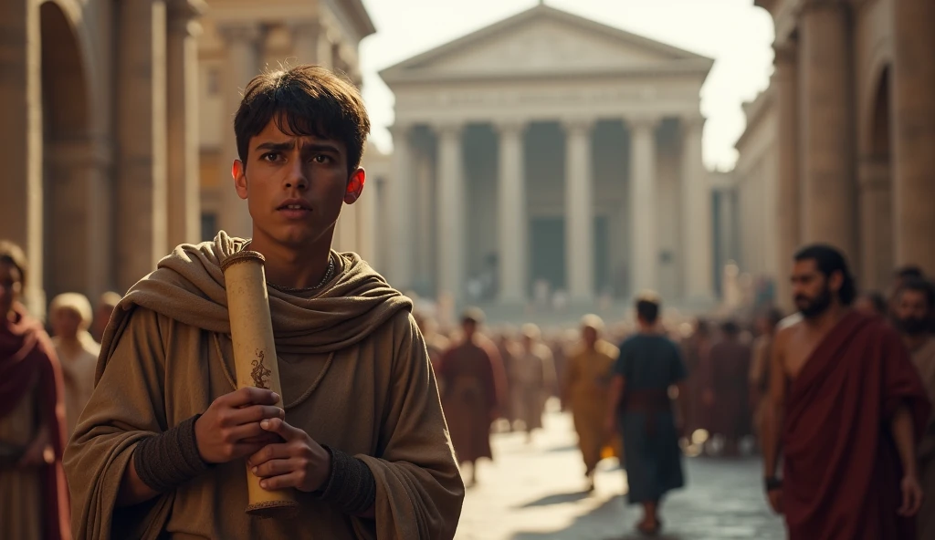 the scared messenger, delivering a message in ancient Rome para o imperador, Rome 30 BC
