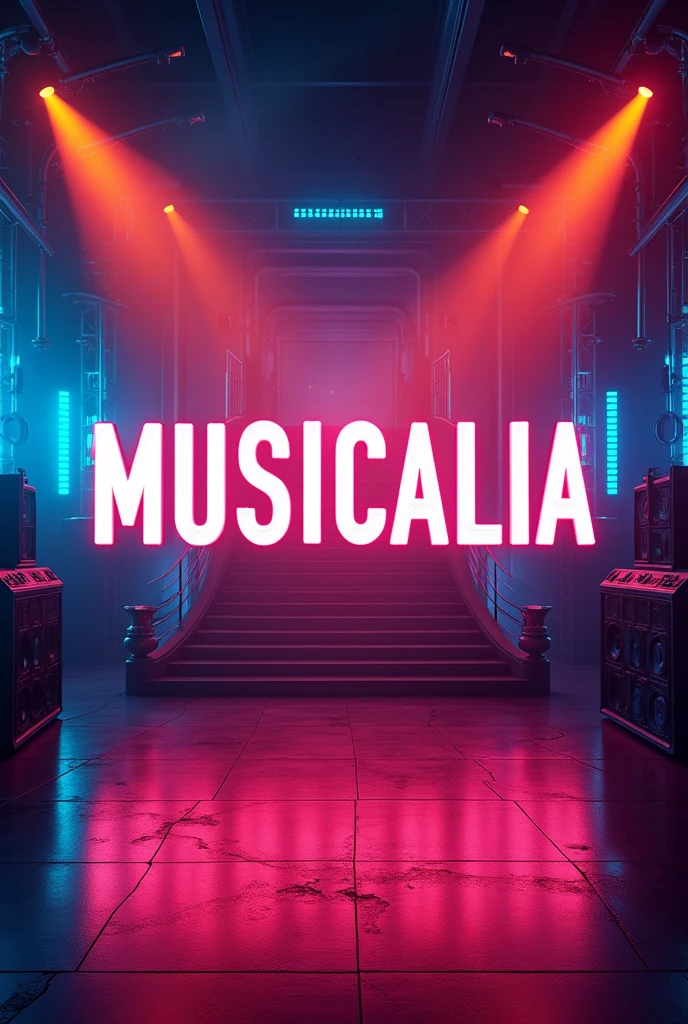 Create a vibrant Instagram profile image for a professional flashback show account. The image must contain the name Musicalia. A imagem deve remeter a shows de flashback